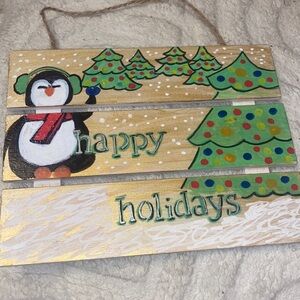 Happy Holidays Penguin Sign Fun Holiday Decor